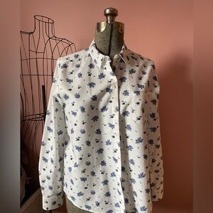 Sézane Tomboy Shirt in Blue Rose Print